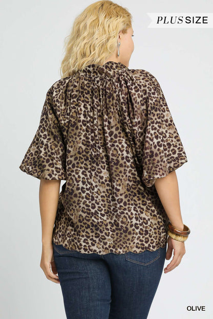 Leopard Scallop Hem Blouse