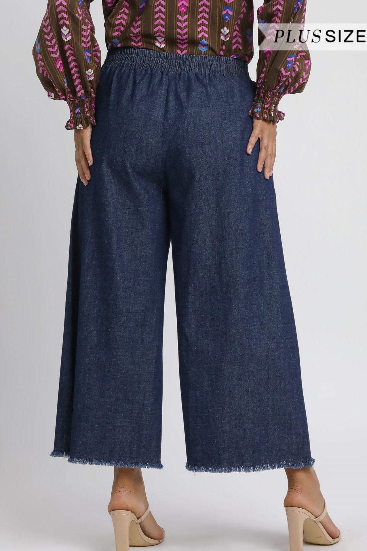 Washed Denim Fringe Pants