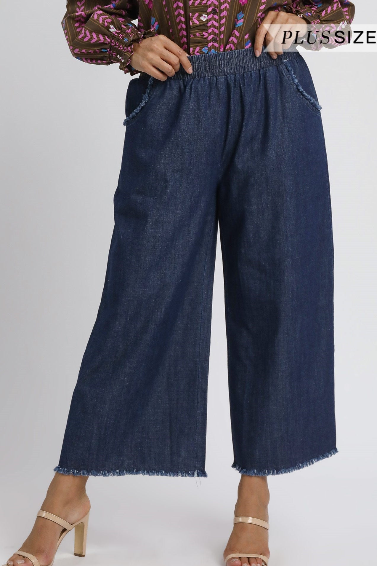 Washed Denim Fringe Pants