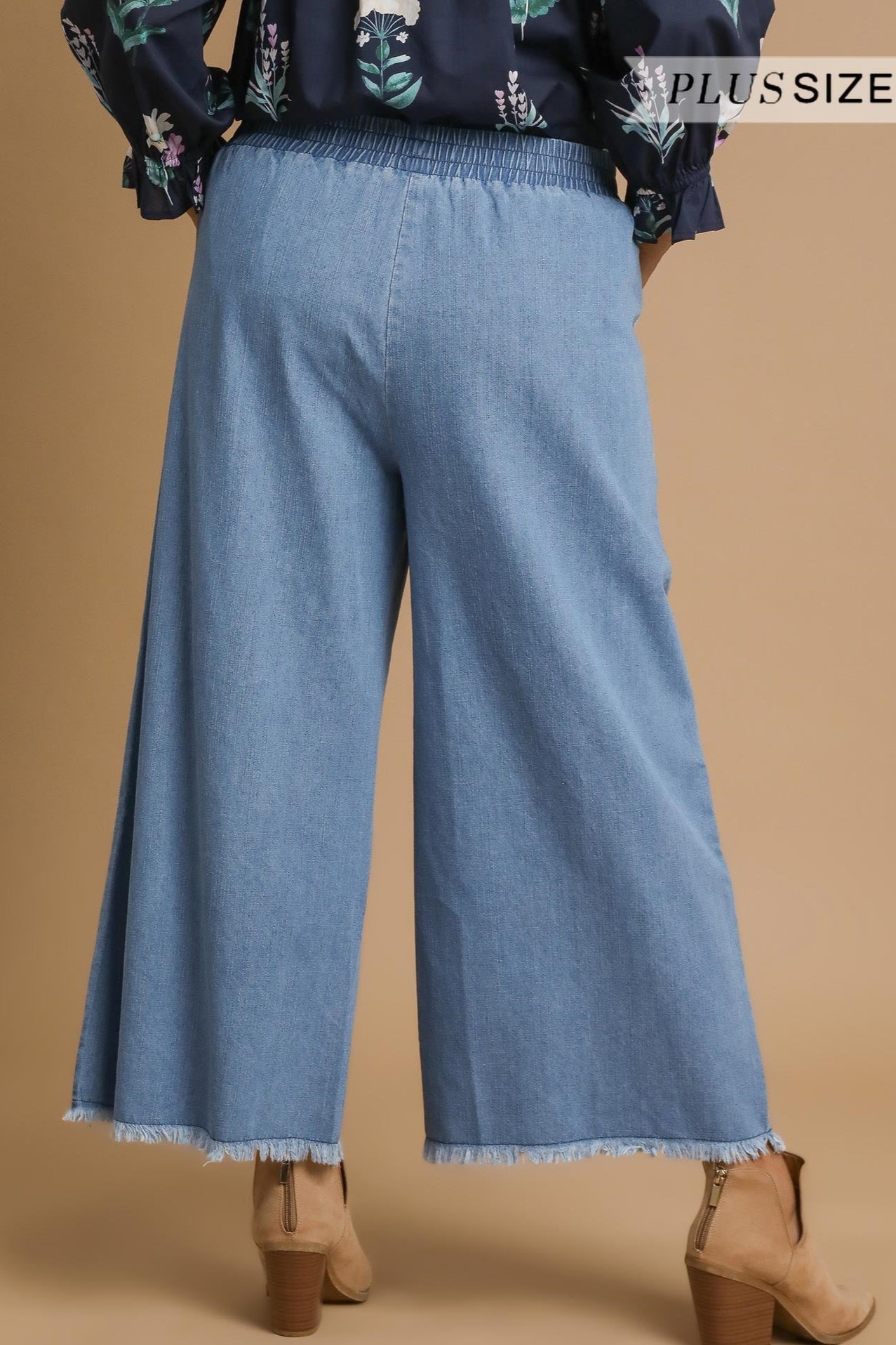 Washed Denim Fringe Pants