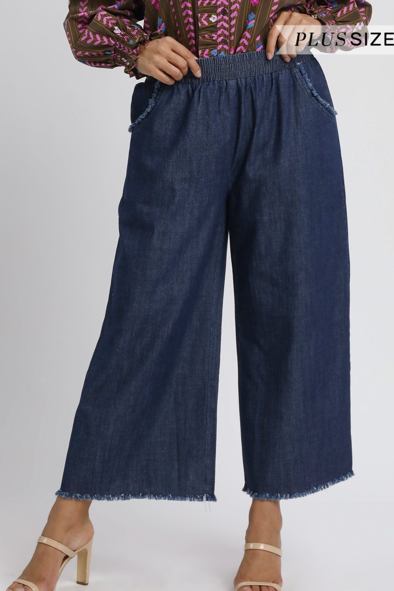 Washed Denim Fringe Pants