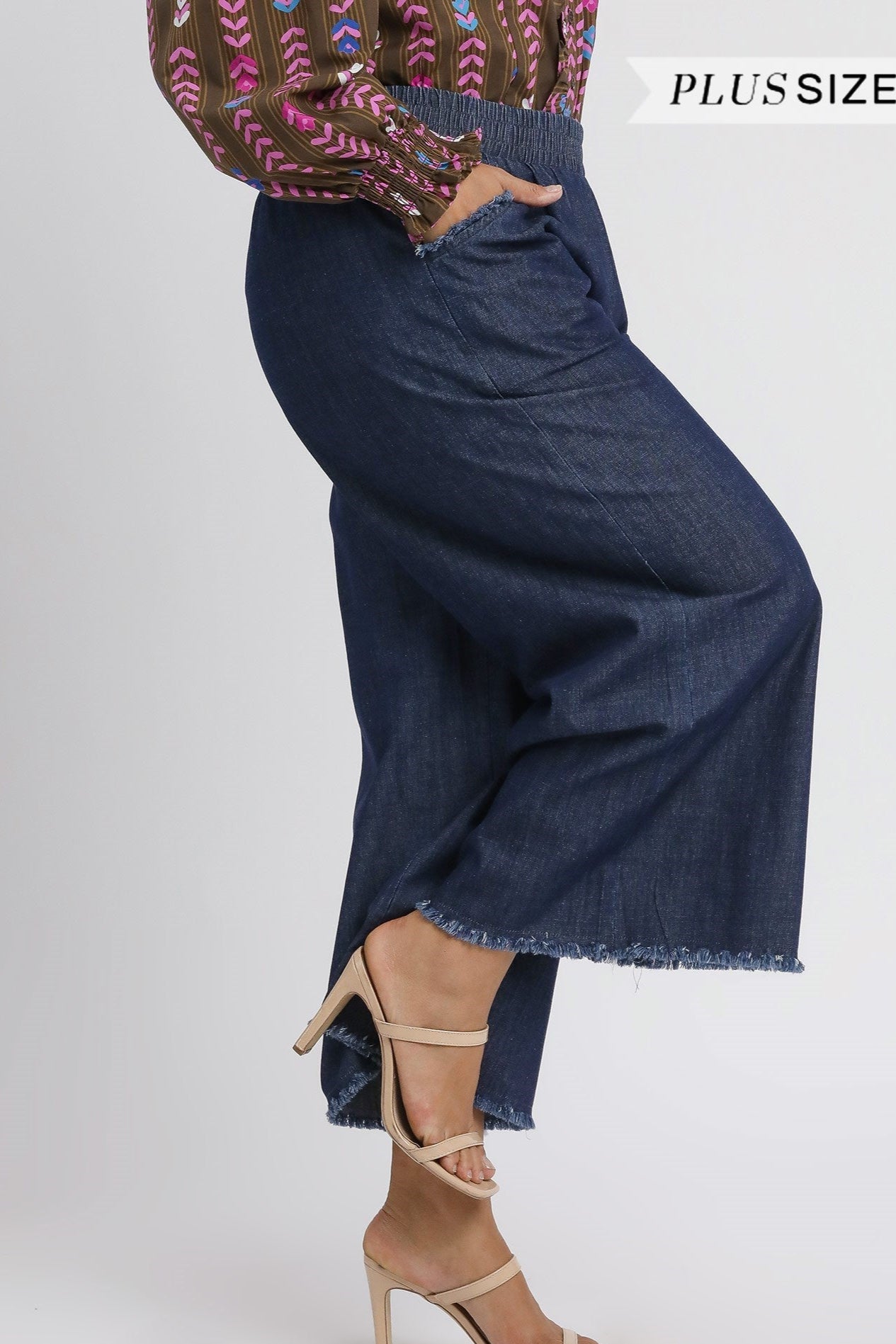 Washed Denim Fringe Pants