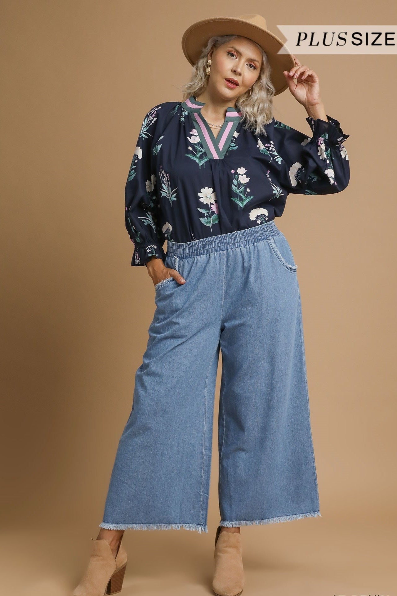 Washed Denim Fringe Pants