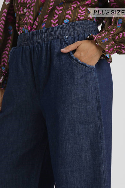 Washed Denim Fringe Pants