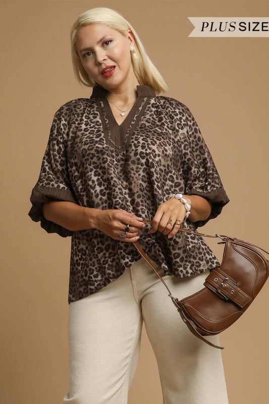 V Neck Leopard Blouse