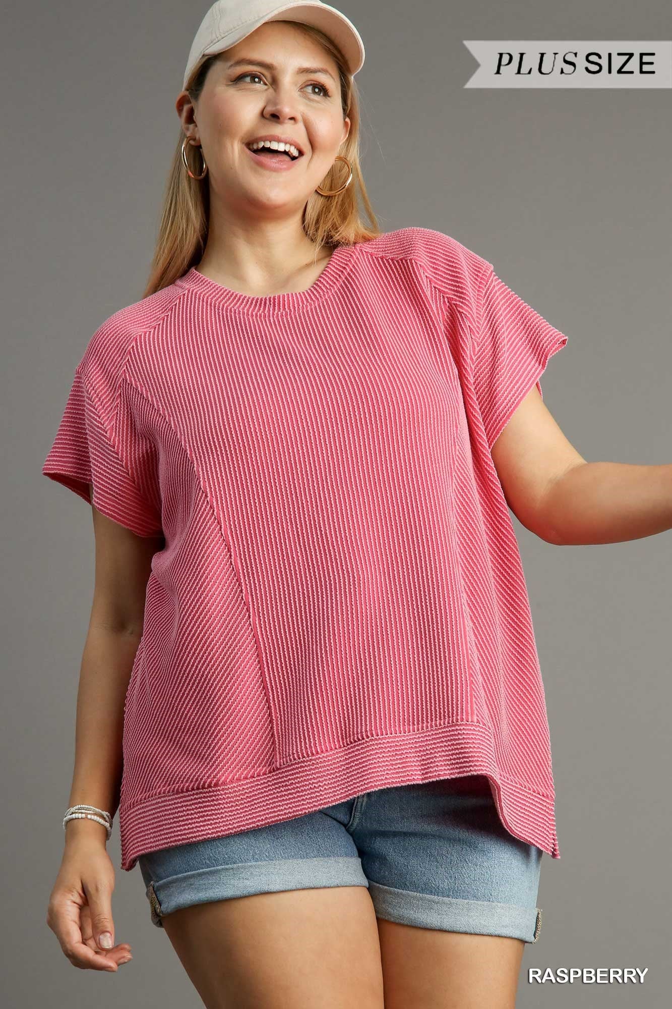 Textured Knit Fabric Boxy Cut Top with Seam Details