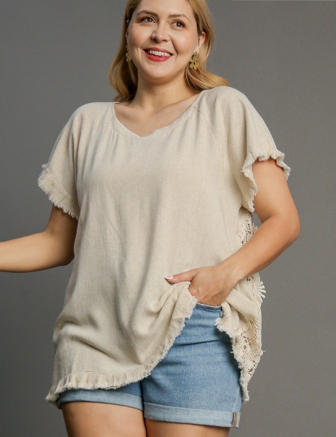 Linen Cotton Lace Back Top