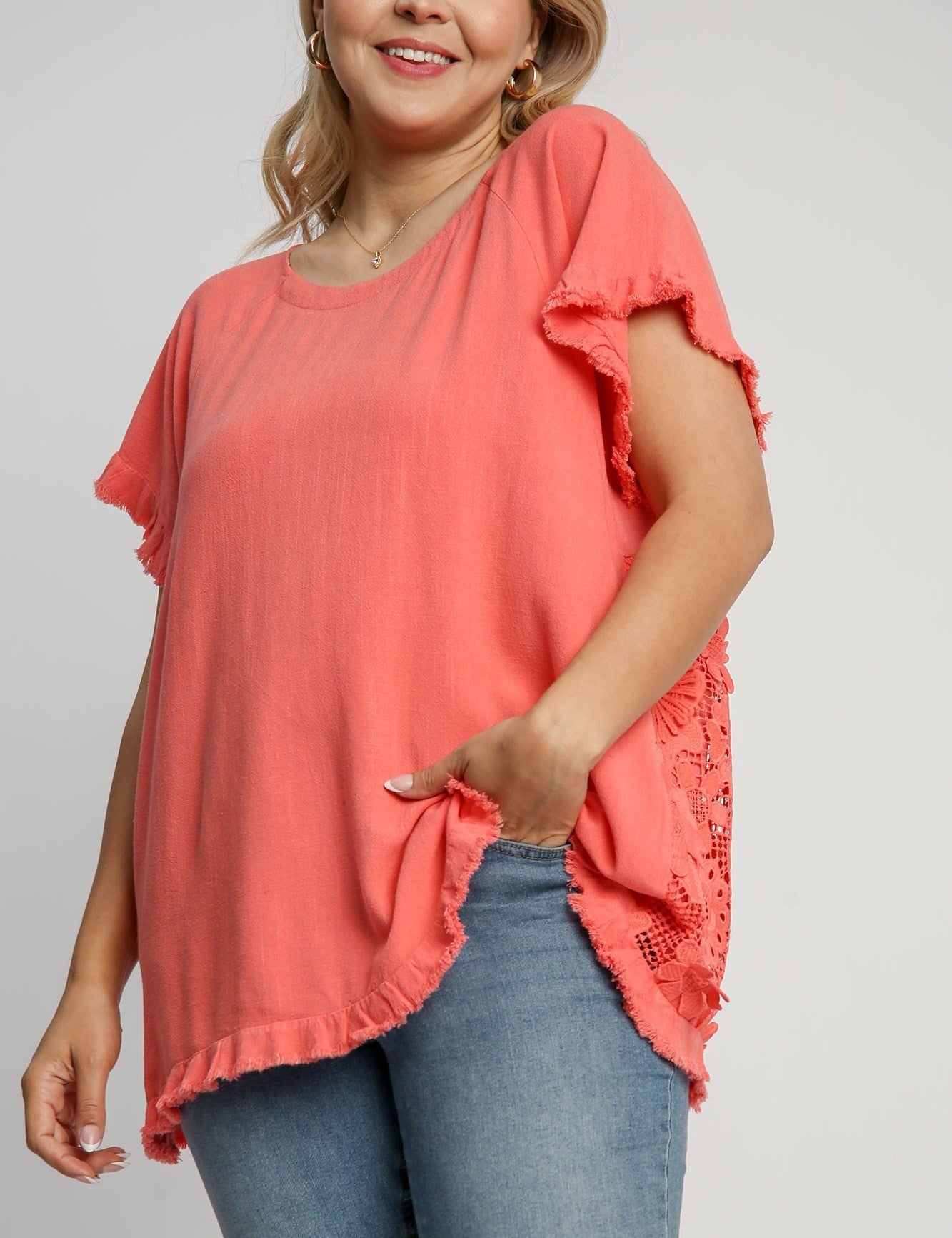 Linen Cotton Lace Back Top