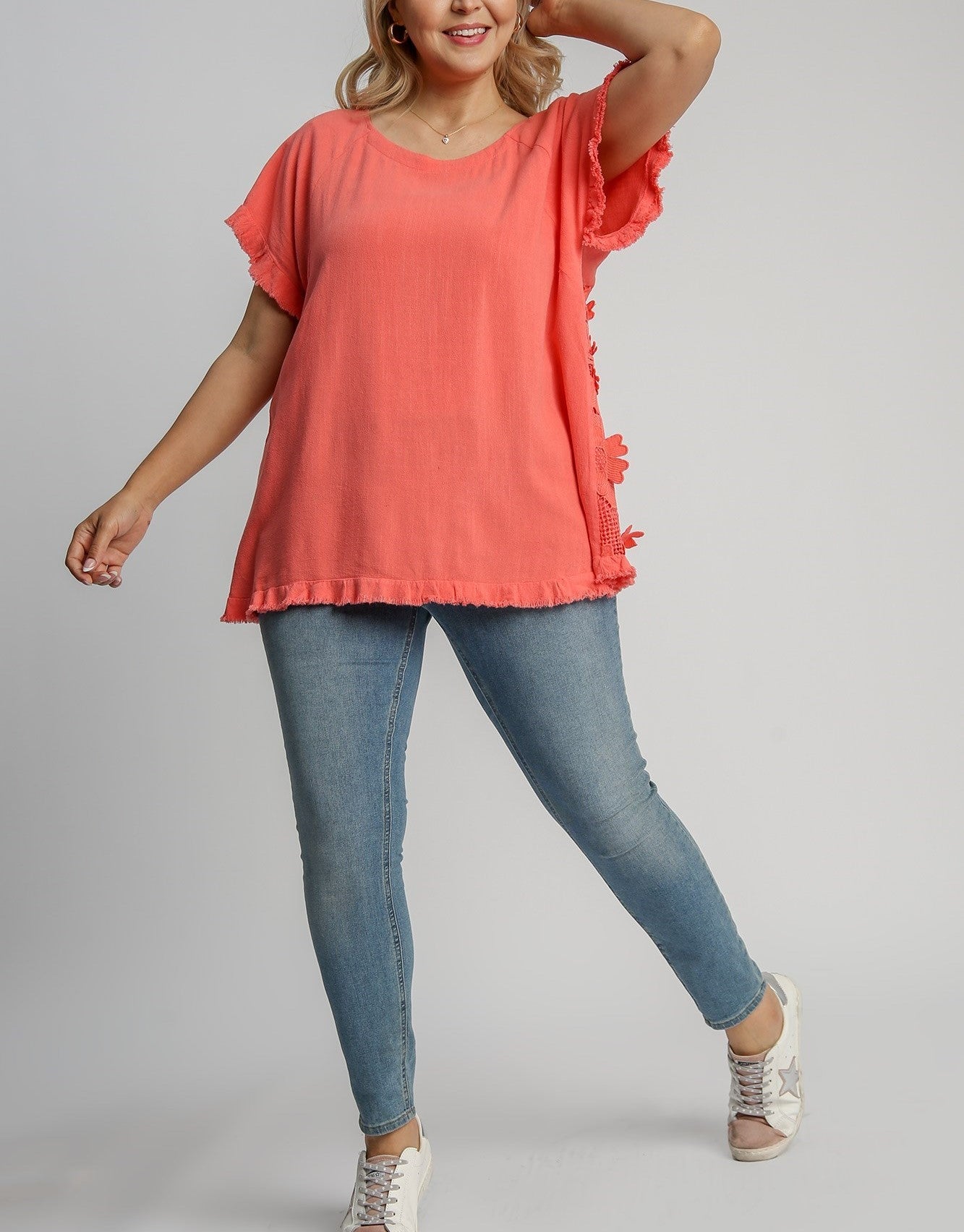 Linen Cotton Lace Back Top