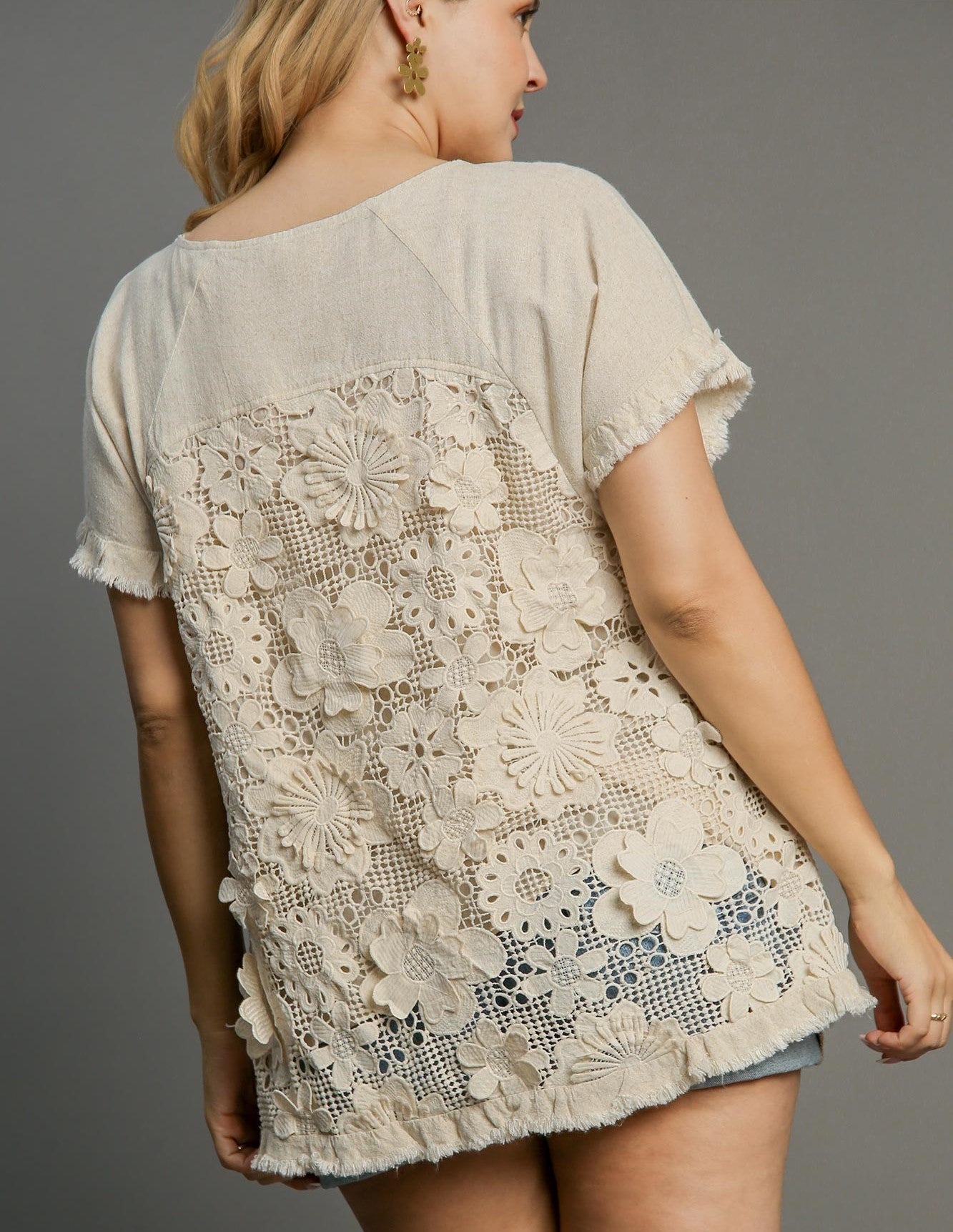 Linen Cotton Lace Back Top