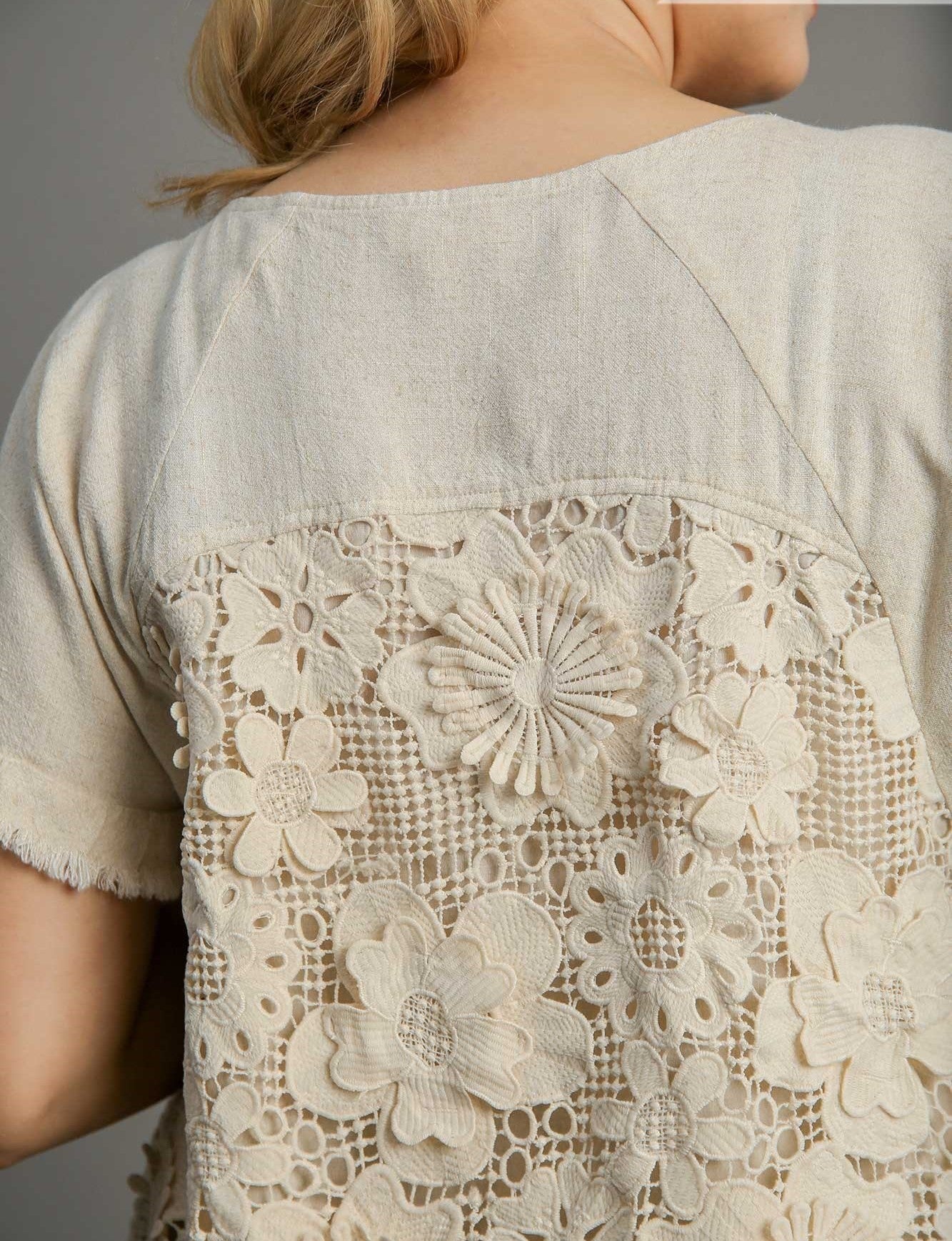 Linen Cotton Lace Back Top