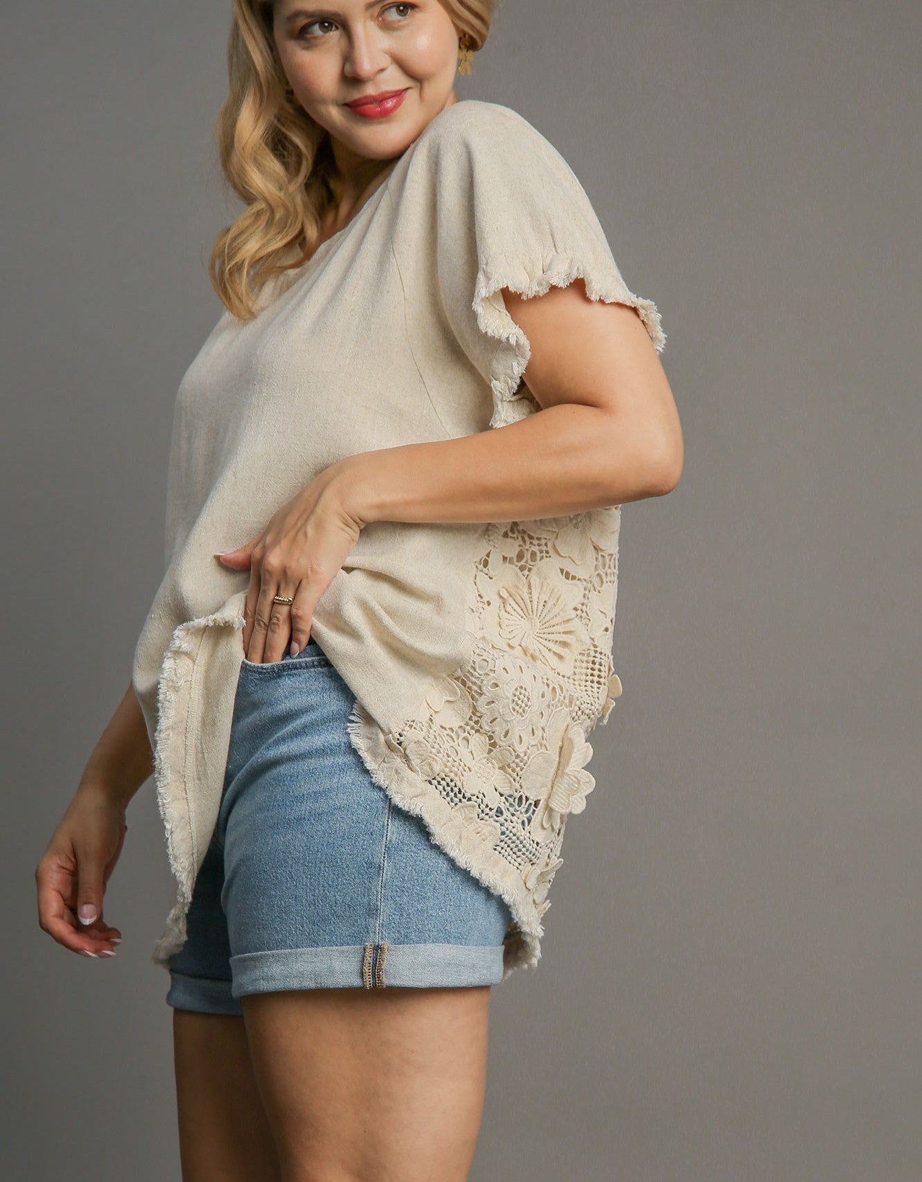 Linen Cotton Lace Back Top