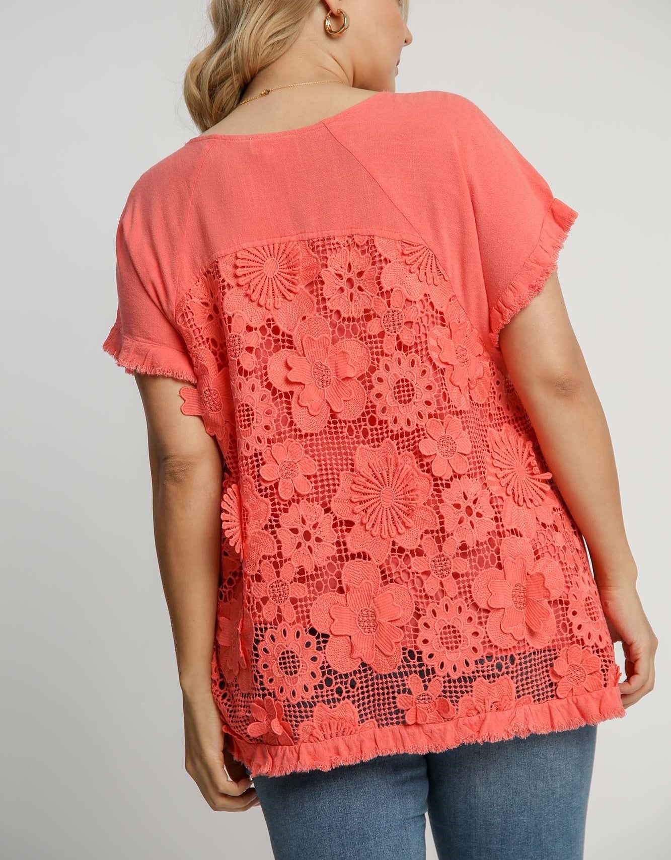 Linen Cotton Lace Back Top