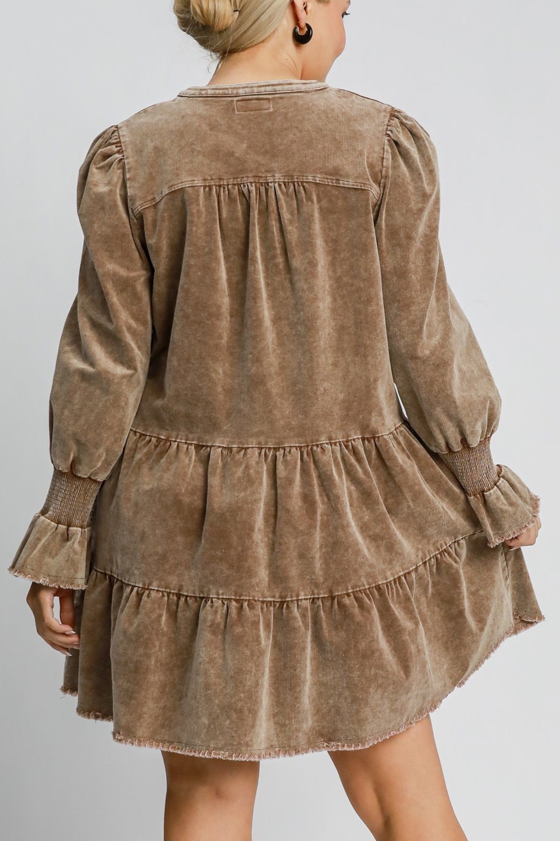 Stone Washed Corduroy Tiered Dress