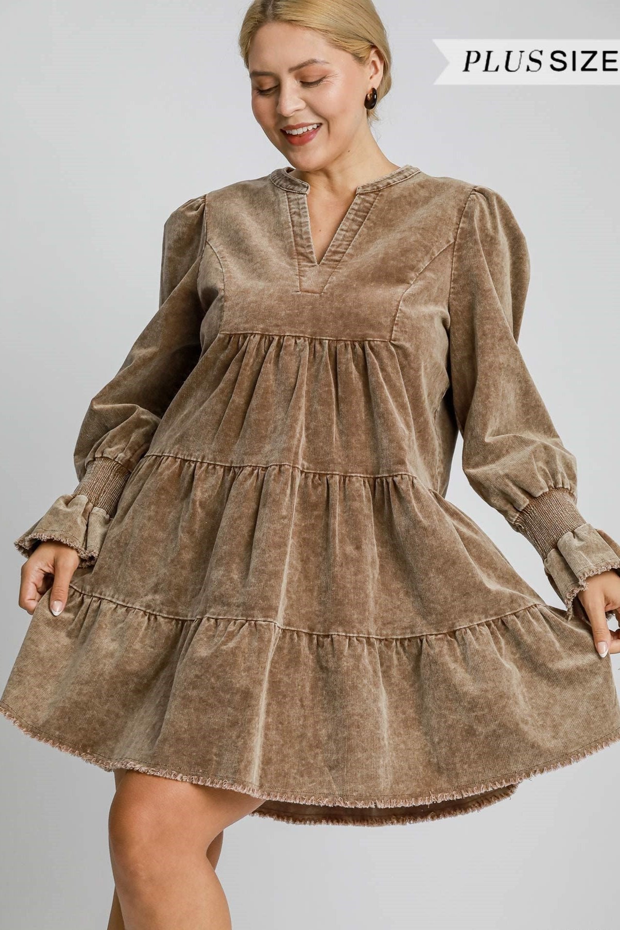 Stone Washed Corduroy Tiered Dress