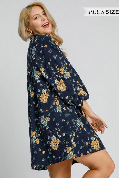 Floral Corduroy Collared Midi Dress