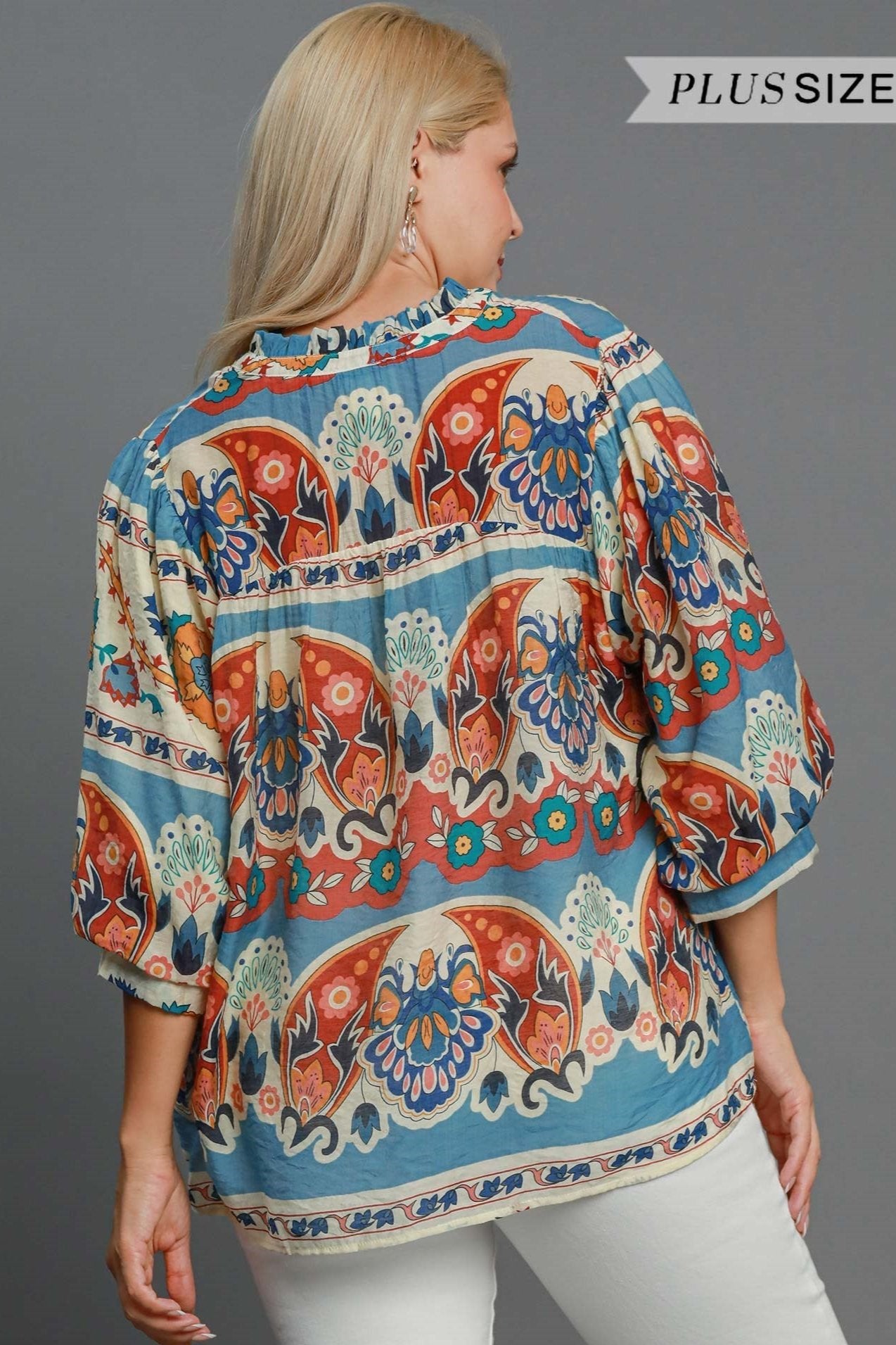 Split Neck Print Top