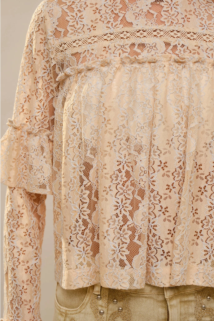 Long Sleeve High Neck Lace Top