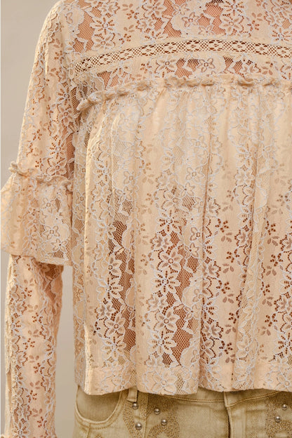 Long Sleeve High Neck Lace Top