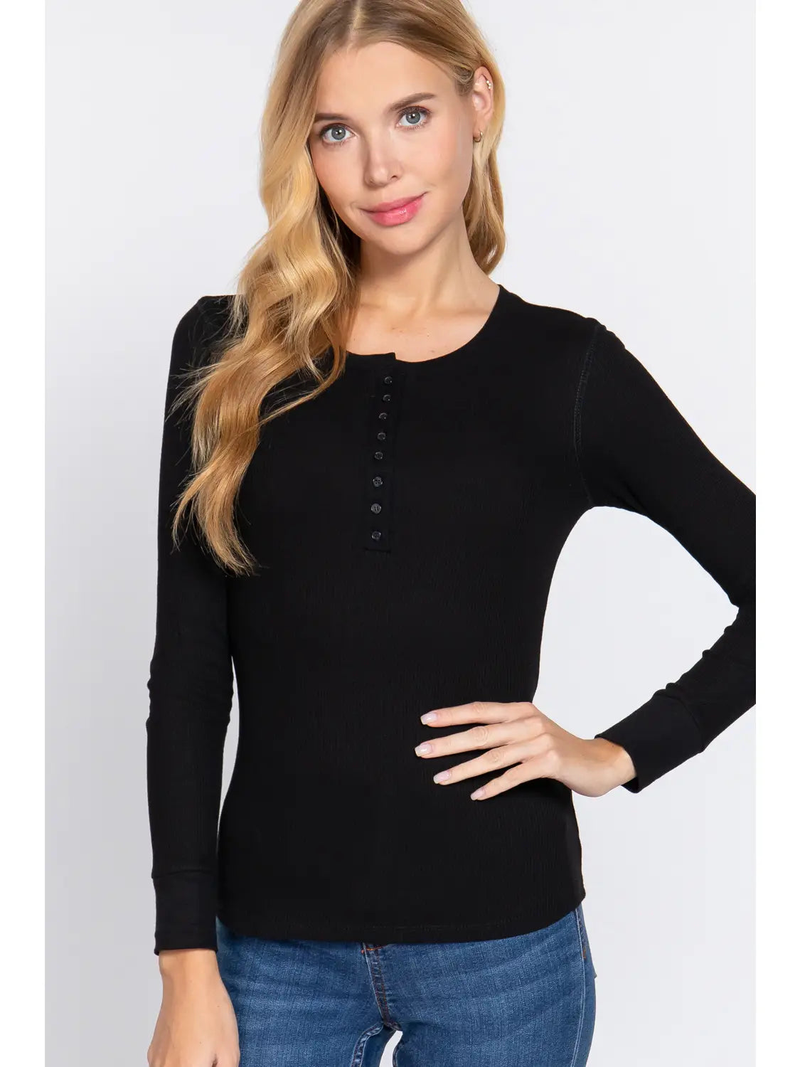 Long Sleeve Henley Thermal Knit Top