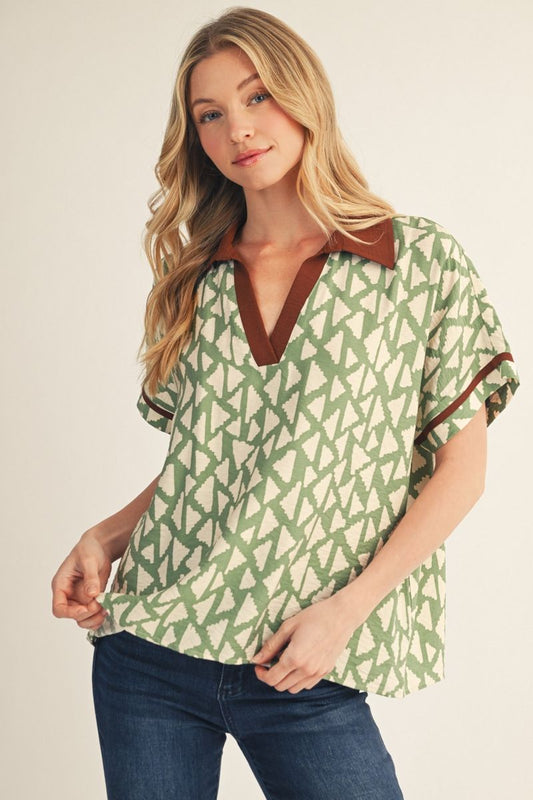 Geometric V-Neck Blouse