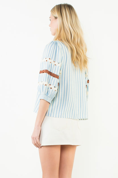 Puff Sleeve Striped V-neck Top