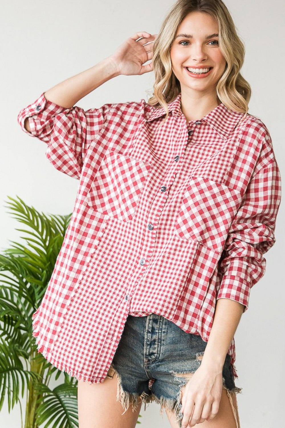 Gingham Mixed Button Down