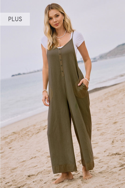 Acid Wash Wide Leg Jumpsuit