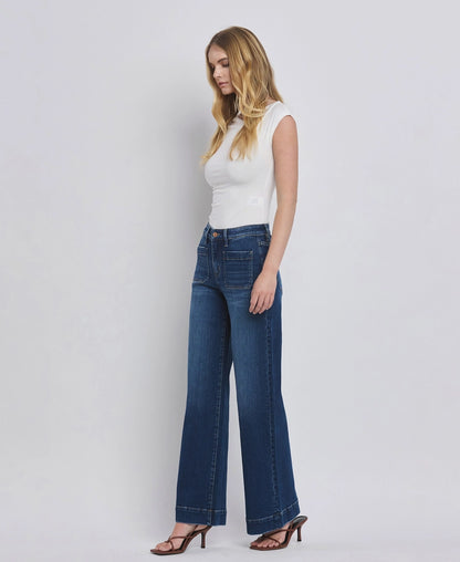 High Rise Wide Leg Trouser in Dark Denim