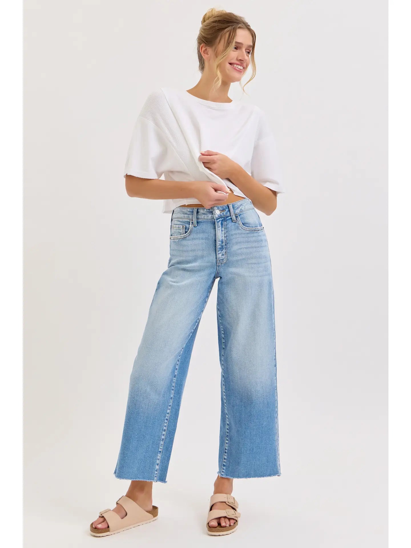 High Rise Crop Wide Leg with Raw Hem