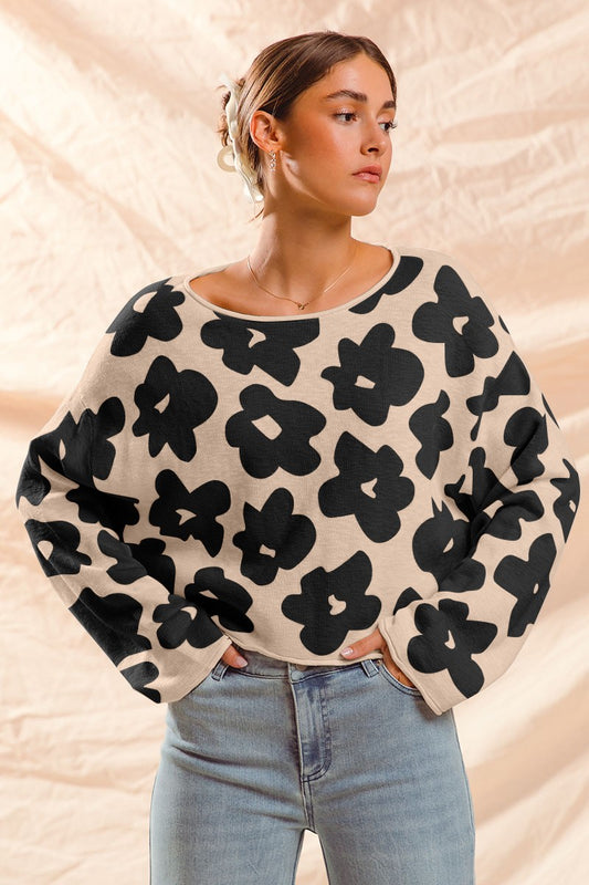 Loose Fit Flower Sweater Top