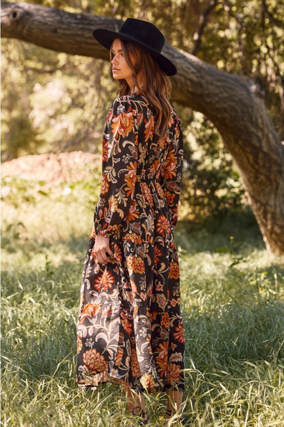 floral long sleeve midi dress Floral Long Sleeve Midi Dress