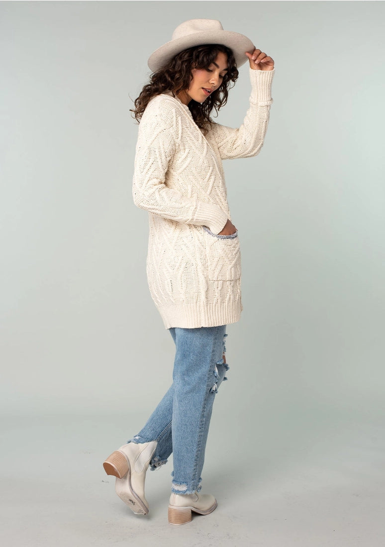 Oversized Button Front Cable Knit Cardigan