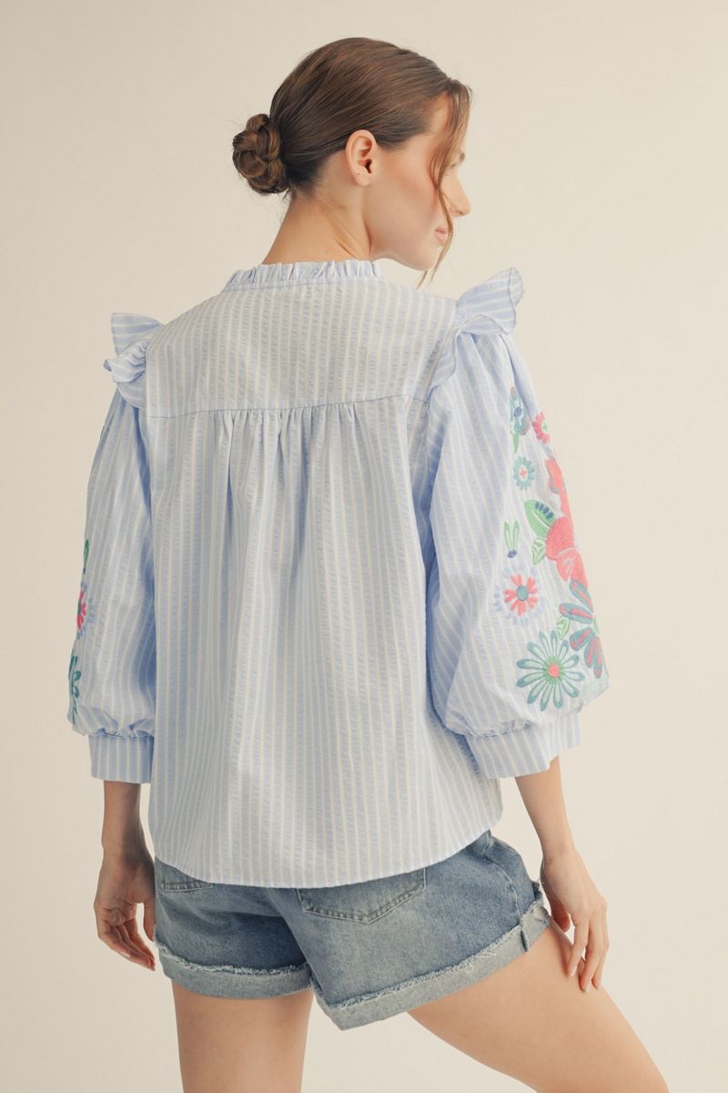 Seersucker Floral Blouse