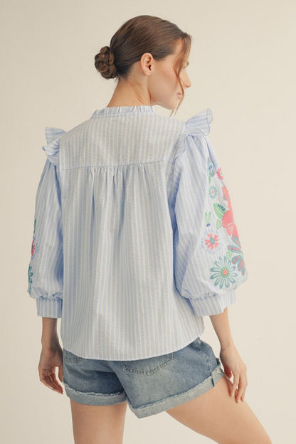 Seersucker Floral Blouse
