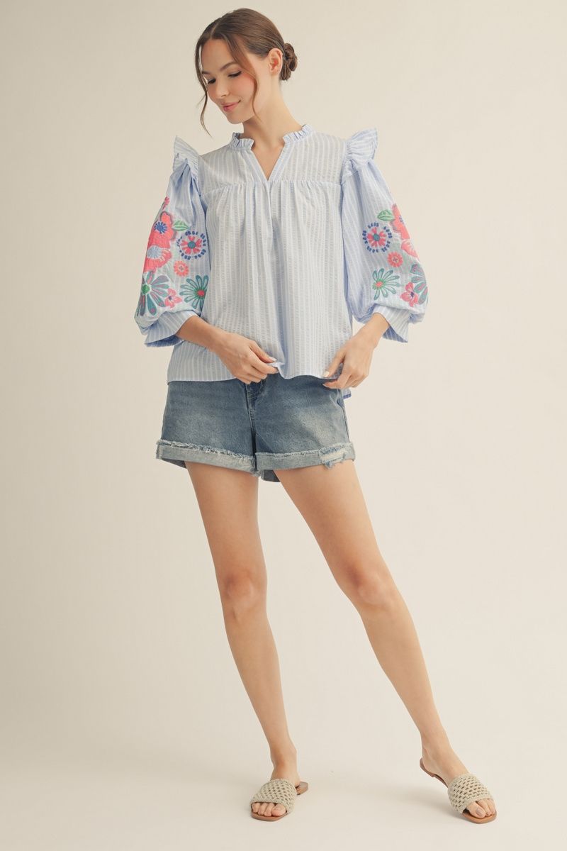 Seersucker Floral Blouse