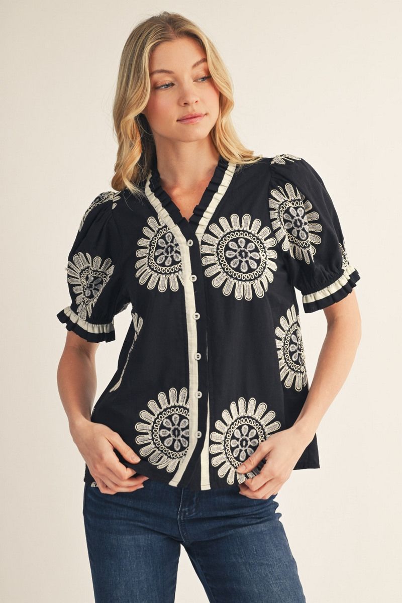 Flower Embroidered Blouse