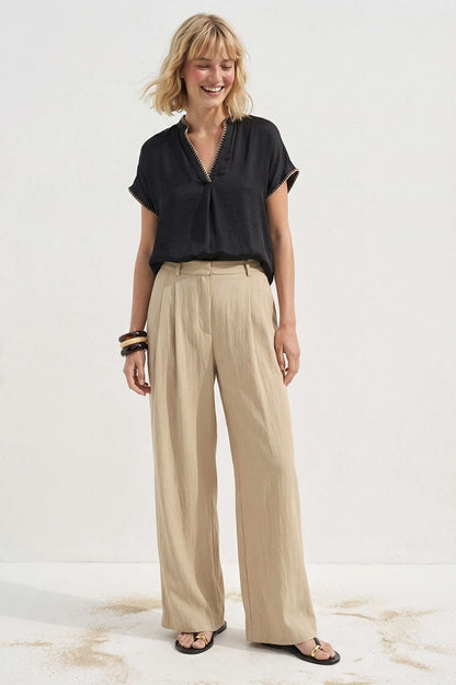 Whipstitch Drop Shoulder Blouse