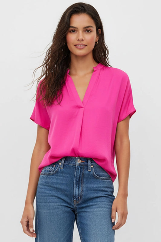 Drop Shoulder Hot Pink Blouse