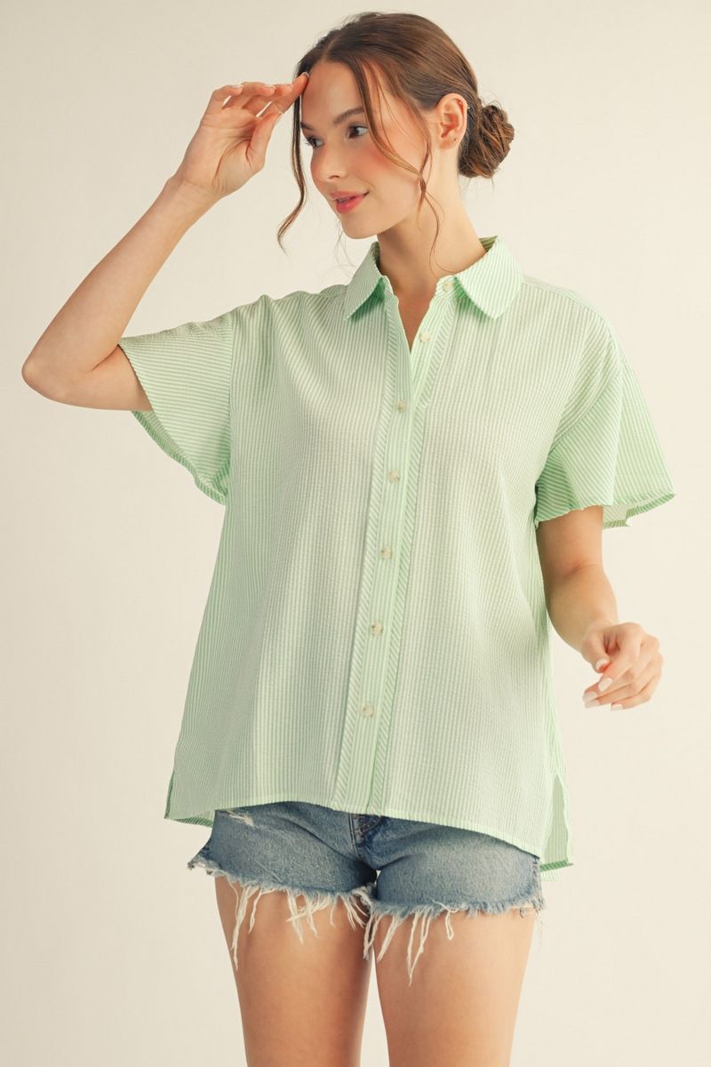 Flutter Sleeve Pinstripe Top