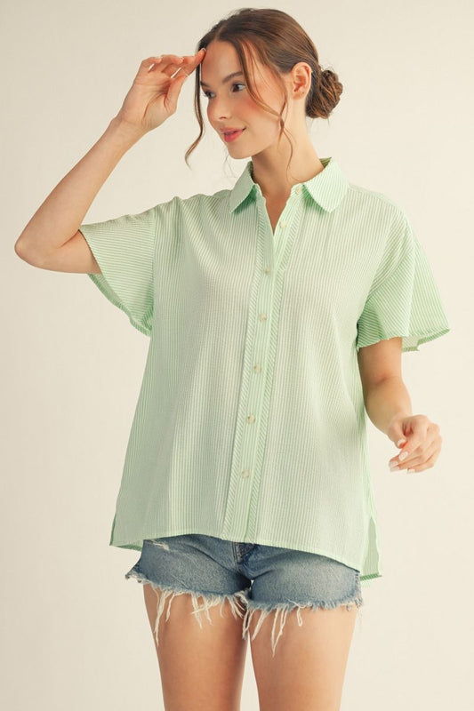 Flutter Sleeve Pinstripe Top