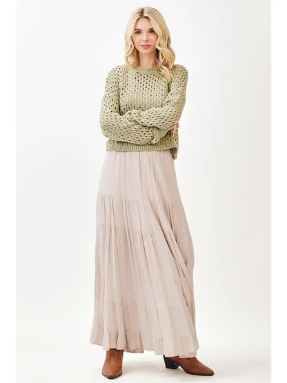 Tiered Flowy Elastic Waist Lined Maxi Skirt