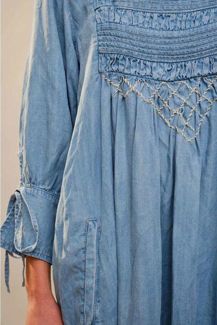 Stitch Detail Chambray Dress