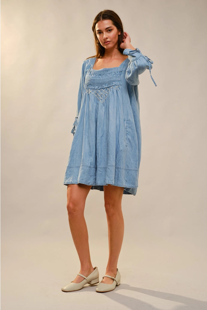 Stitch Detail Chambray Dress