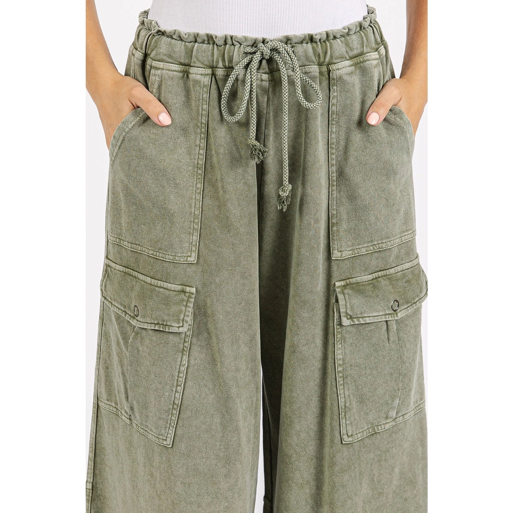 Washed French Terry Cargo Wide Leg