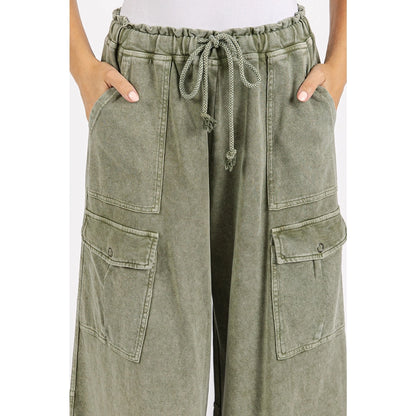 Washed French Terry Cargo Wide Leg