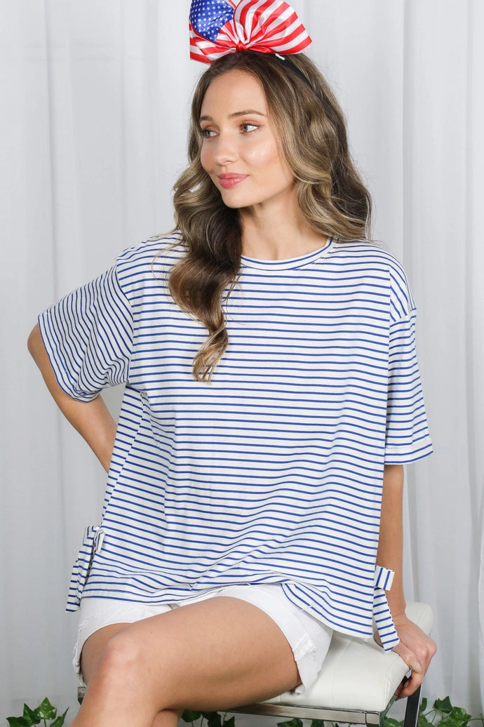 Bow Detail Striped Cotton Top
