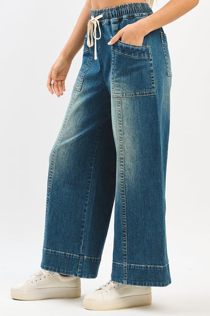 Denim Wide Leg Drawstring Pants