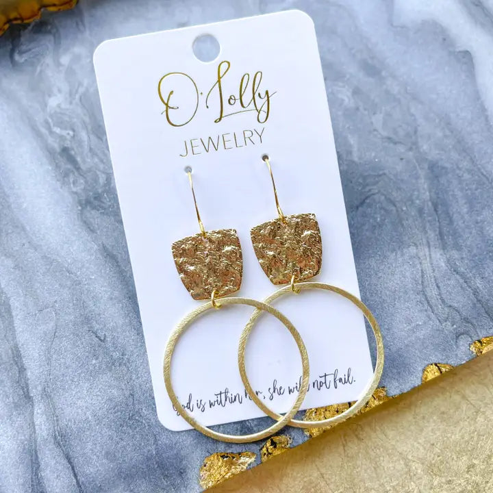 Reese Earrings- Gold Textured W/Hoop