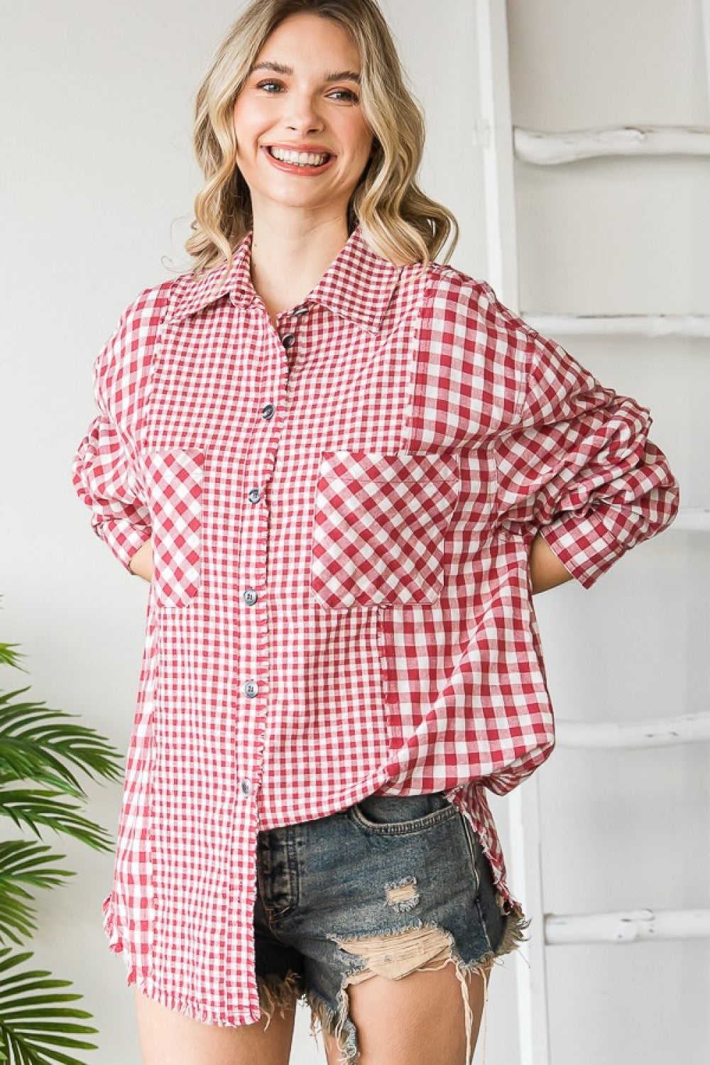 Gingham Mixed Button Down